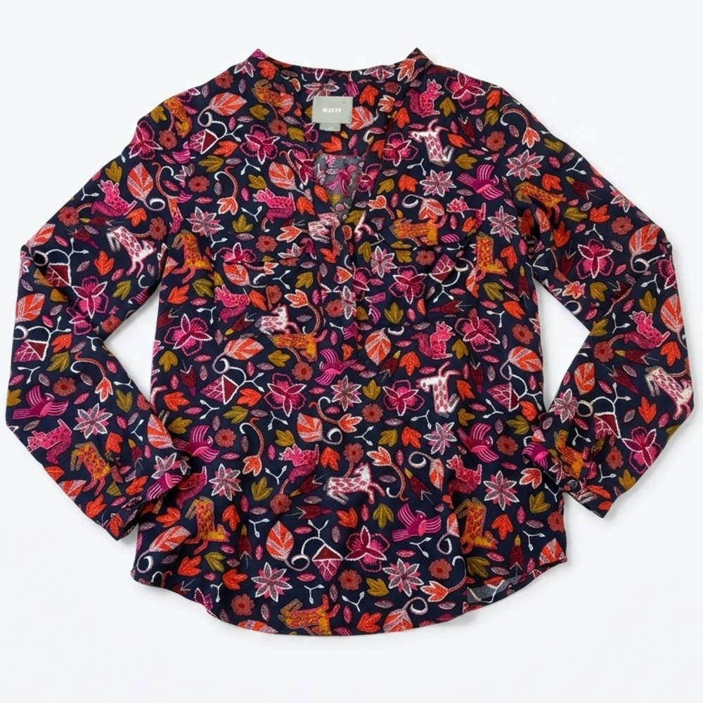 Maeve by Anthropologie Moonflower Y-Neck Popover Top size 2